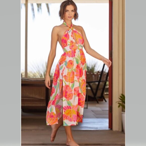 Trina Turk Poppy Sleeveless Halter Midi Dress Sizes M and L NWT